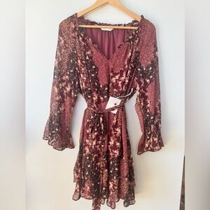 LC Lauren Conrad Floral Chiffon Dress XL Tie Waist Boho NWT